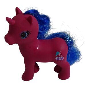 Gi-Go Wonderland Pony Red/Purple Unicorn Toy Figure With Blue Hair and Cherry